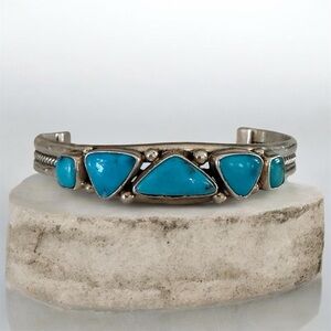 Native‎ American Sterling Silver Turquoise Cuff Bracelet RL Hallmark